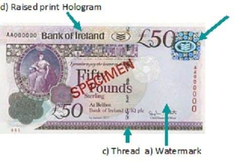 Example of real £50 Bank of Ireland note. It comes as fake notes have been circulating. Picture: Hampshire Police PPP-180126-173251001