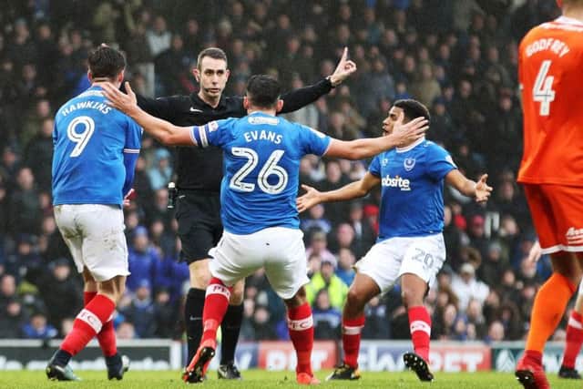 Pompey saw strong appeals for a first-half penalty waved away by referee David Coote