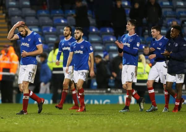 Pompey players after the Blues lost to Shrewsbury in their League One game. Picture: Joe Pepler/Digital South