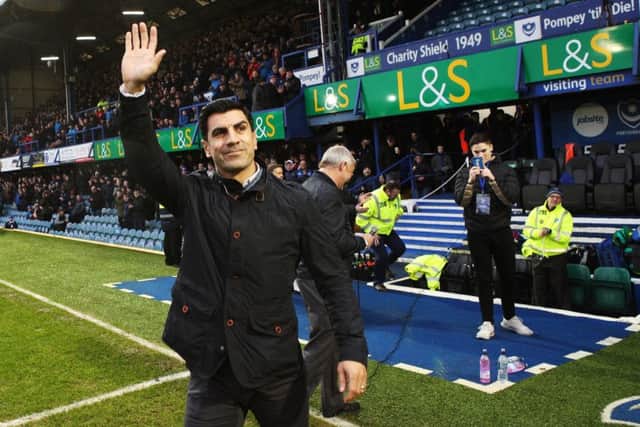 Ricardo Rocha salutes the Fratton faithful on Saturday. Picture: Joe Pepler