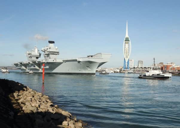 HMS Queen Elizabeth as she left Portsmouth for the first time last year   Photo: LPhot Rory Arnold
