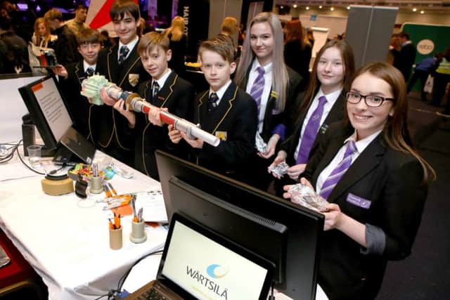 Pupils from Boundary Oak and Havant Academy learn about Marine engineering with Wartsila, based in Havant at the Get Inspired Portsmouth event  at  Portsmouth Guildhall     

Picture: Habibur Rahman