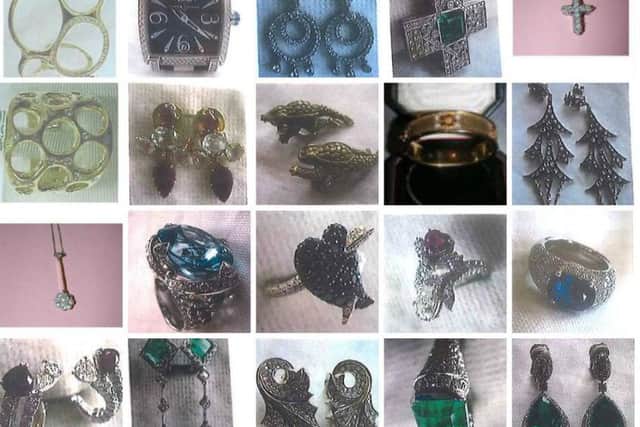 Unusual jewellery stolen in the seven aggravated burglaries, which are being linked. Photo from Surrey Police