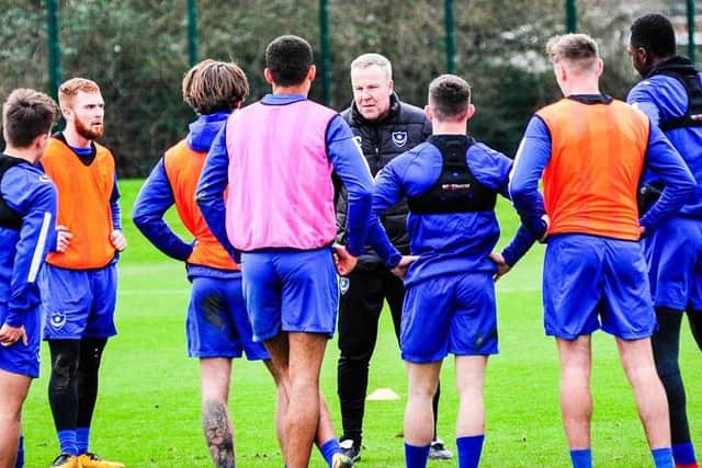 Kenny Jackett addresses his Pompey troops. Picture: Colin Farmery