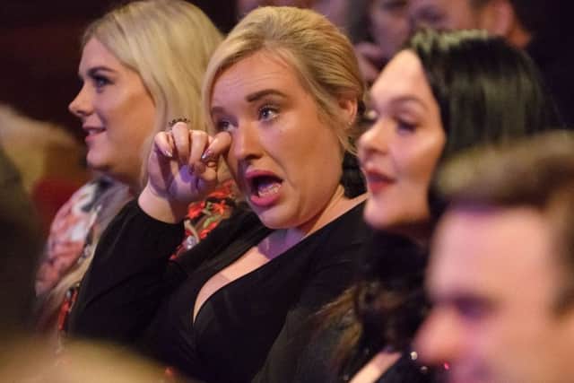 Lily Garland's mother sheds a tear during her daughters acceptance speech for Best Solo Act.  Picture: Keith Woodland