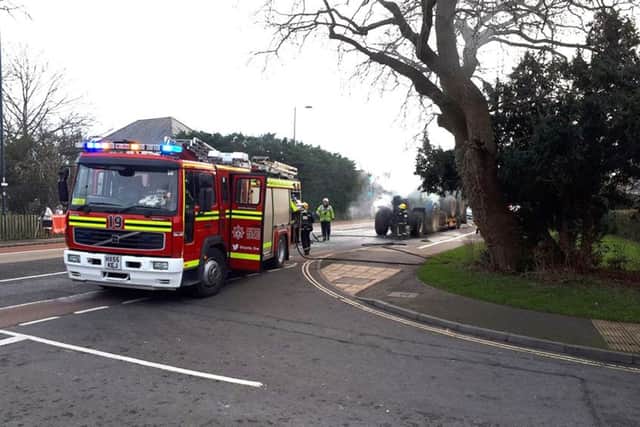 A tractor caught fire on London Road in Waterlooville this afternoon. Picture: John Dyer