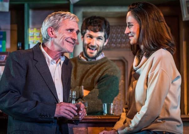 Sean Murray (Jack), Sam O'Mahony (Brendan) and Natalie Radmall-Quirke (Valerie)  in The Weir. Picture by Marc Brenner