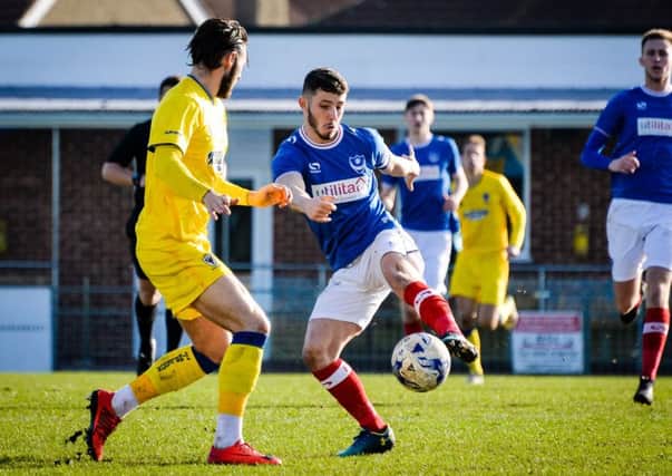 Conor Chaplin takes a shot for Pompey Reserves against AFC Wimbledon. Picture: Colin Farmery