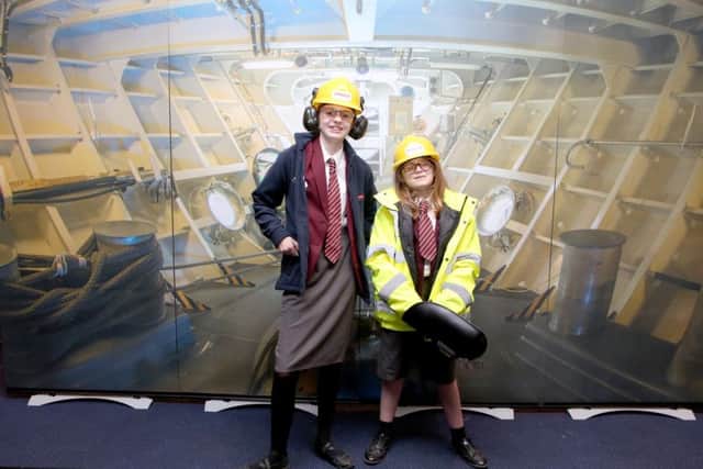 Lucy Baigent, 11, and Mimi Millerchip, 12, in a Type 45 Photo Booth   (IMG_6453)