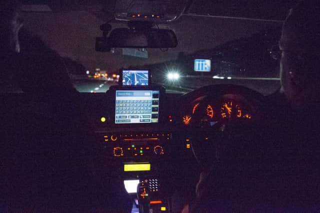 Inside the unmarked police BMW as it heads towards an ongoing car chase in the north of the county.  Picture: Blackball Media/Press Association