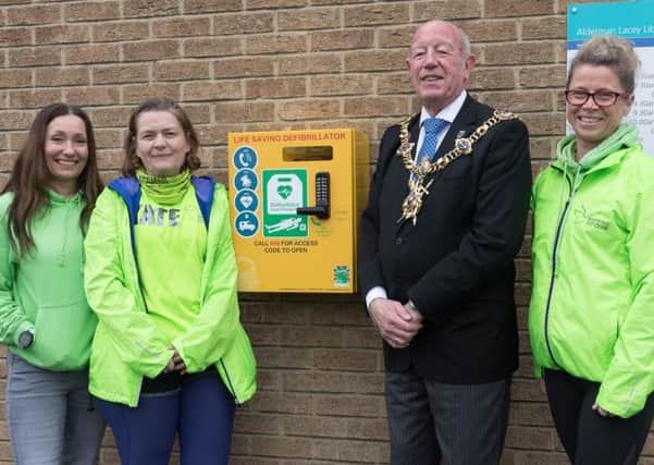 Helen Mayhead, Kate English, the Lord Mayor of Portsmouth Councillor Ken Ellcome, and Julie Fuller at the unveiling of the defibrillatorin Baffins.

Picture: Keith Woodland