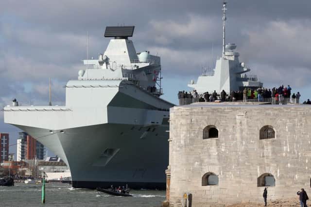 HMS Queen Elizabeth from the pier at Old Portsmouth.Picture: Habibur Rahman