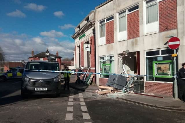 Lloyds Bank in Bishop's Waltham after three men used a forklift to rip a cash machine from the wall