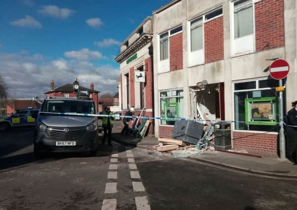 Lloyds Bank in Bishop's Waltham after three men used a forklift to rip a cash machine from the wall