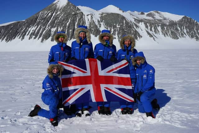 The Ice Maidens celebrate completing their three-month trek. Credit: AECOM EMIA Press