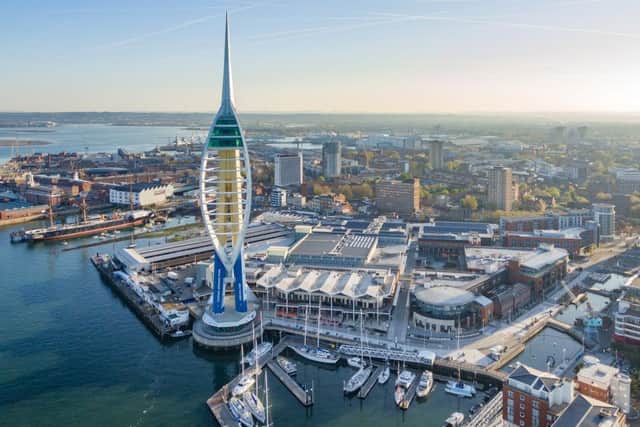 An aerial view of Portsmouth and Gunwharf Quays. Credit: Spinnaker Tower