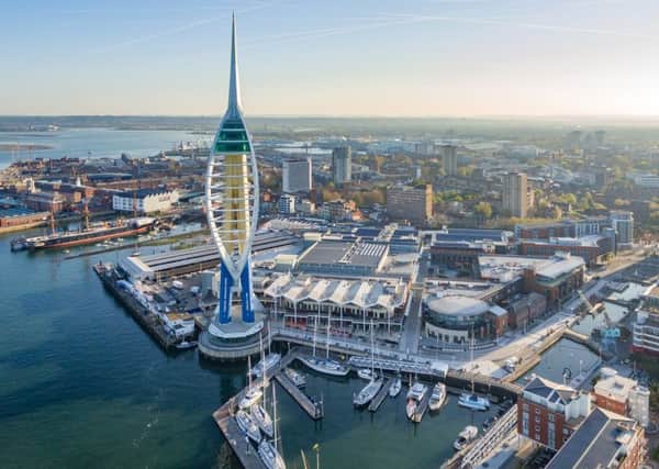 An aerial view of Portsmouth and Gunwharf Quays. Credit: Spinnaker Tower