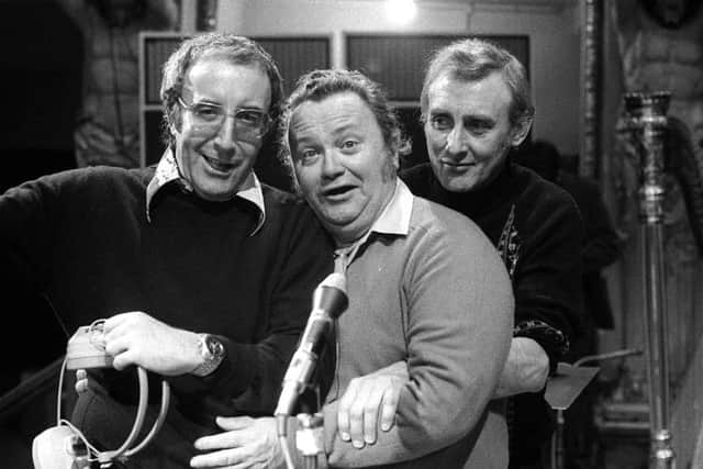 Harry Secombe, centre, seen here with fellow Goons Peter Sellers and Spike Milligan, was also a guest at Audrey Jeans's first wedding.