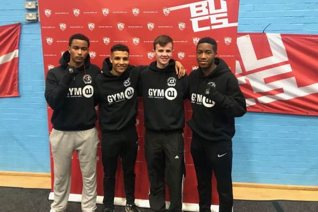 Yaseen Abdou, Omar Barry, Tom Endean and Matthew Enubuje at the BUCS for Gym 01 & University of Portsmouth Boxing Club