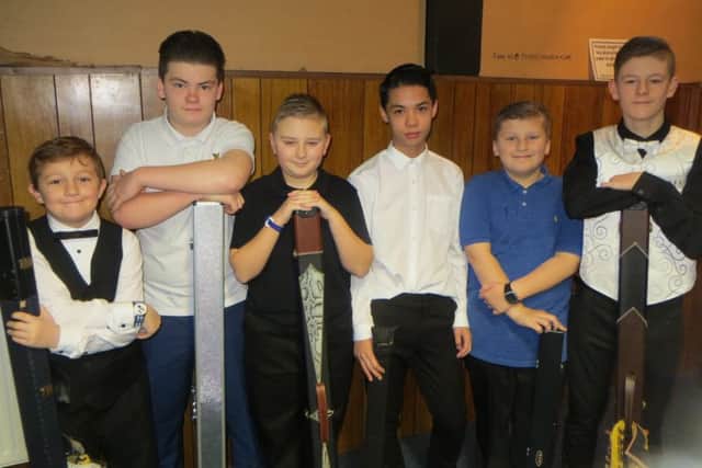Snooker talents: Vinnie Rix, Dean Russell, Samuel Laxton, Thomas Sharp, Owen Jenkins, Zak Truscott. Picture: Tim Dunkley
