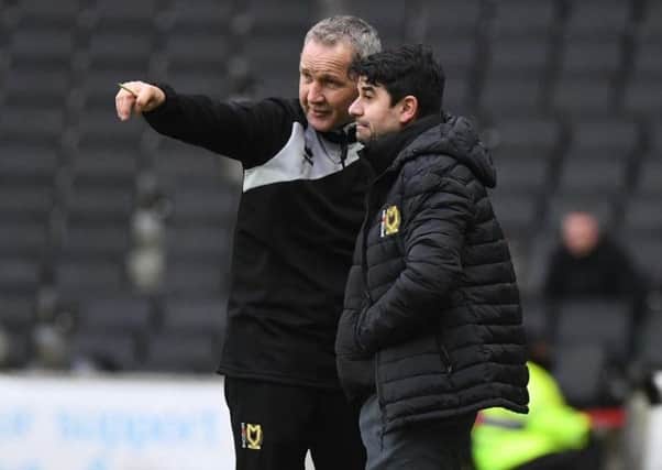 Keith Millen, left, with new MK Dons boss Dan Micciche