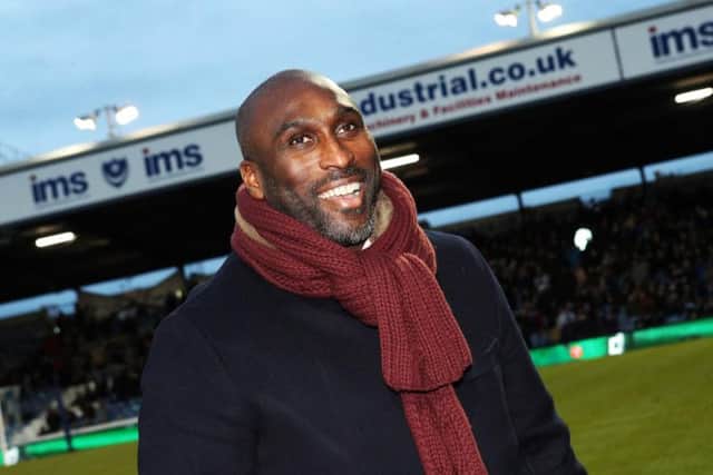 Sol Campbell on his return to Fratton Park in December