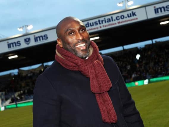Sol Campbell on his return to Fratton Park in December