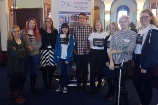 Volunteers from the Portsmouth Education Partnership at the mental health event at Portsmouth Guildhall. Picture: David George