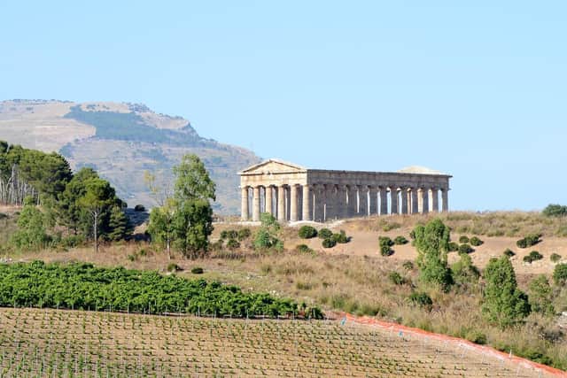 Ruins of the Greek temple in the ancient city of Segesta, Sicily, Italy