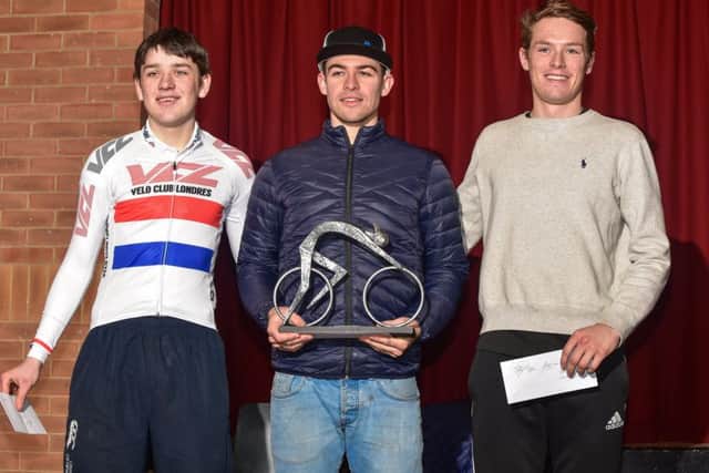 Defending champion Chris Opie, centre, with last year's runner-up Jacob Vaughan, left, and third-placed Rory Townsend. Picture: Hugh McManus