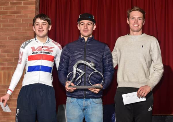 Defending champion Chris Opie, centre, with last year's runner-up Jacob Vaughan, left, and third-placed Rory Townsend. Picture: Hugh McManus