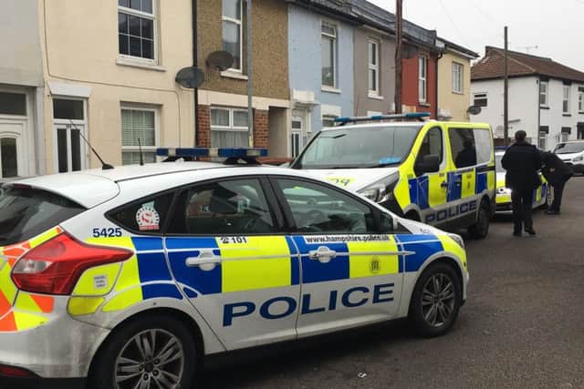 The scene in Guildford Road, Fratton, where officers have been conducting an investigation