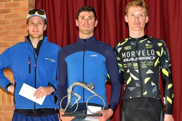 Rupert Graham, left, with winner Alex Paton and third-placed Ben Marks. Picture: Hugh McManus