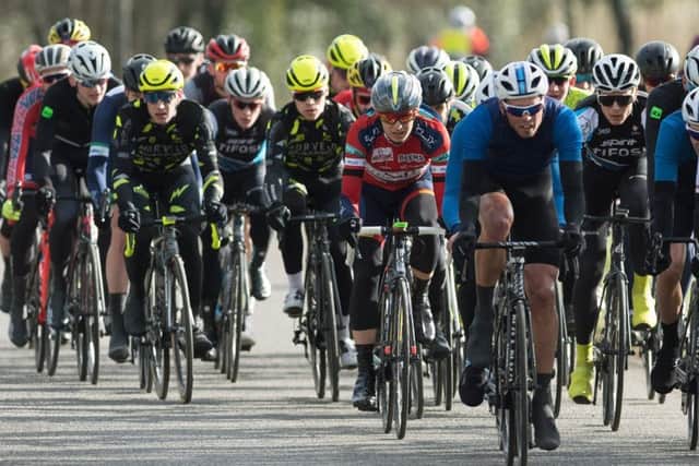 Eventual winner Alex Paton on the front of the peloton. Picture: Keith Woodland (180117-059)