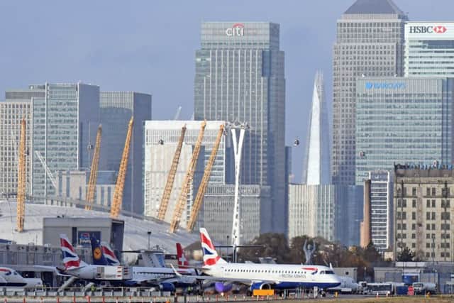 Planes on the runway at London City Airport, which has been closed after the discovery of an unexploded Second World War bomb