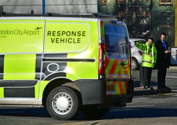 A response vehicle parked close to London City Airport. Picture: Dominic Lipinski/PA Wire