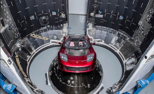 Lost in space the Tesla car before blast off. Picture: SpaceX/Elon Musk