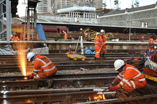 Network Rail work at London Waterloo. Picture: Leo Wilkinson