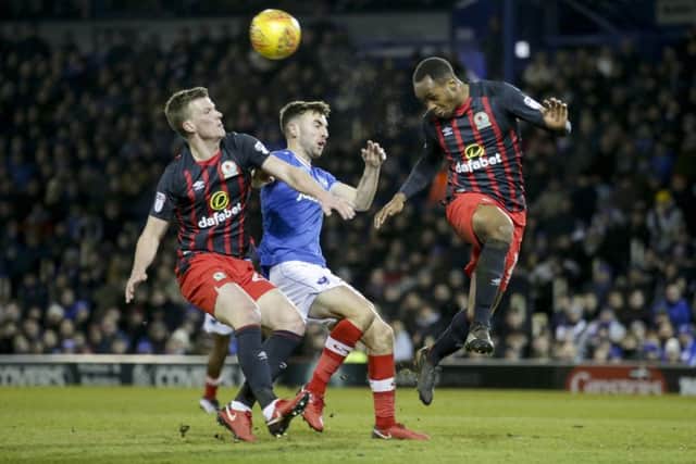 Ben Close challenges for the ball against Blackburn. Picture: Robin Jones