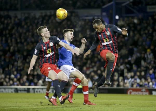 Ben Close challenges for the ball against Blackburn. Picture: Robin Jones