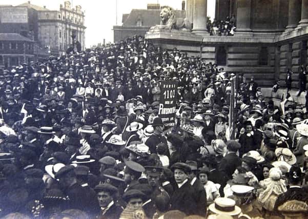 A suffragette rally in Guildhall Square in Portsmouth