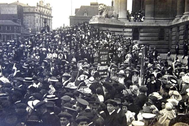 A suffragette rally in Guildhall Square in Portsmouth