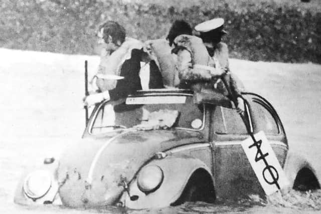 One of the more unusual rafts competing in the race was this Volkswagen Beetle