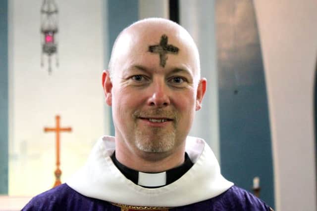 Rev Paul Chamberlain with his Ash Wednesday cross