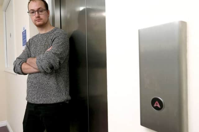 Resident Martin Foster is among those complaining about the maintenance of the lift at Ark Royal House, Blanchard Avenue, Gosport      Picture: Chris Moorhouse