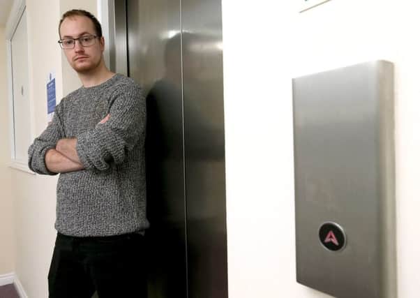 Resident Martin Foster is among those complaining about the maintenance of the lift at Ark Royal House, Blanchard Avenue, Gosport      Picture: Chris Moorhouse