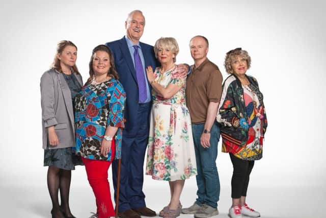 Wendy (Rosie Cavaliero), Sandra (Joanna Scanlan), Phil (John Cleese), Edith (Alison Steadman), Roger (Jason Watkins), Mrs Gale (Anne Reid) - (C) 
BBC Photographer: Adam Lawrence