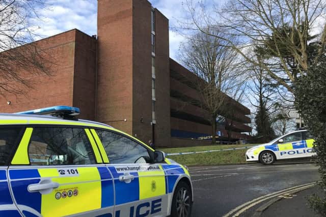 Police at the scene in Osborn Road, Fareham, this morning
