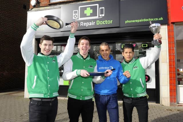 The victors! The iPhone Repair Doctor team were the overall winners which greatly pleased their managing director, Paul Traill, second right (180215-6506)