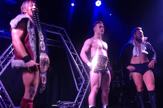 Left to right, Pete Dunne, Tyler Bate and Trent Seven